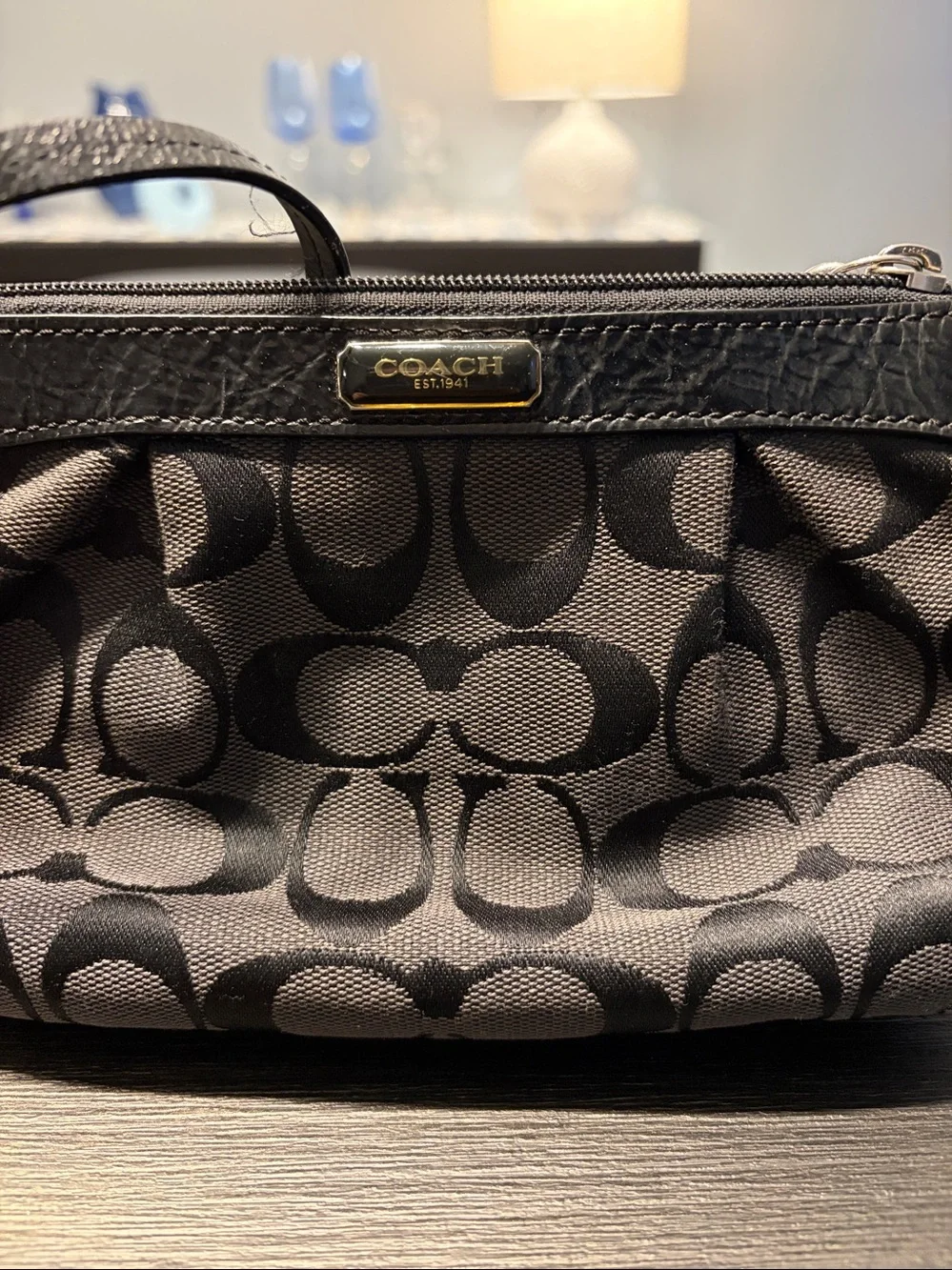 COACH Black Signature Jacquard Pleated Wristlet Bag